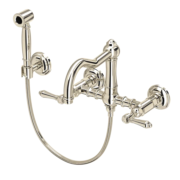 Acqui Wall Mount Bridge Kitchen Faucet With Sidespray And Column Spout