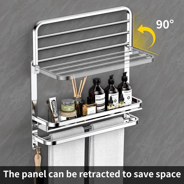 22.8Inch Towel Rack For Bathroom And Lavatory Towel Hanger With Wall Mount Towel Bars 304 Stainless Steel No Drill (Collapsible Towel Rack With Bathroom Organize Shower Shelves)