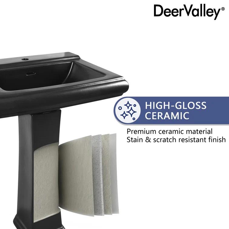 Apex 34" Tall Rectangular Vitreous China Pedestal Bathroom Sink with Overflow