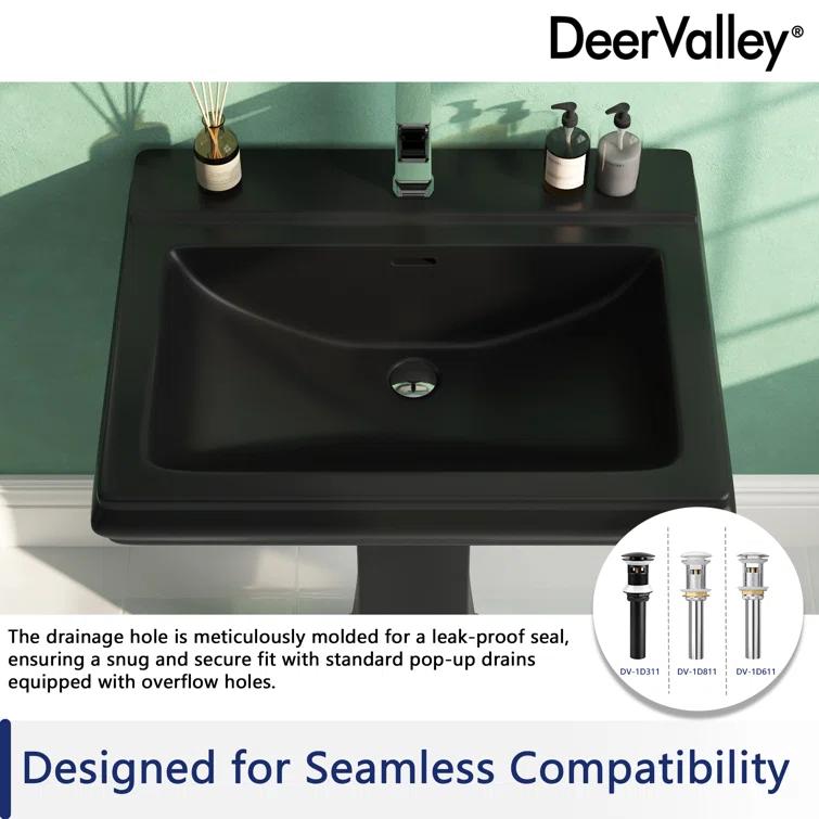 Apex 34" Tall Rectangular Vitreous China Pedestal Bathroom Sink with Overflow