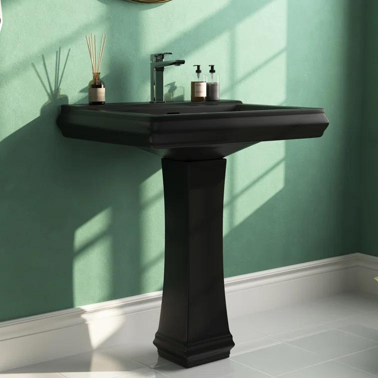 DeerValley Apex 34" Tall Rectangular Vitreous China Pedestal Bathroom Sink with Overflow DV-1P521