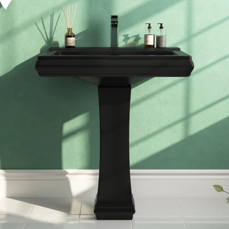 DeerValley Apex 34" Tall Rectangular Vitreous China Pedestal Bathroom Sink with Overflow DV-1P521