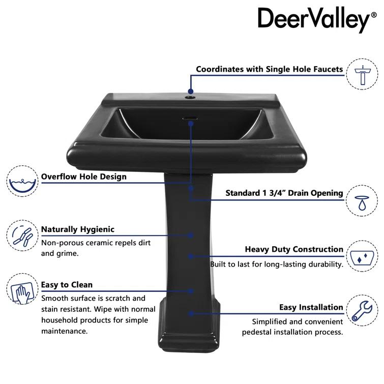 Apex 34" Tall Rectangular Vitreous China Pedestal Bathroom Sink with Overflow