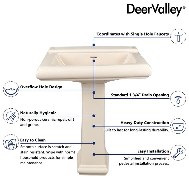 Apex 34" Tall Rectangular Vitreous China Pedestal Bathroom Sink with Overflow