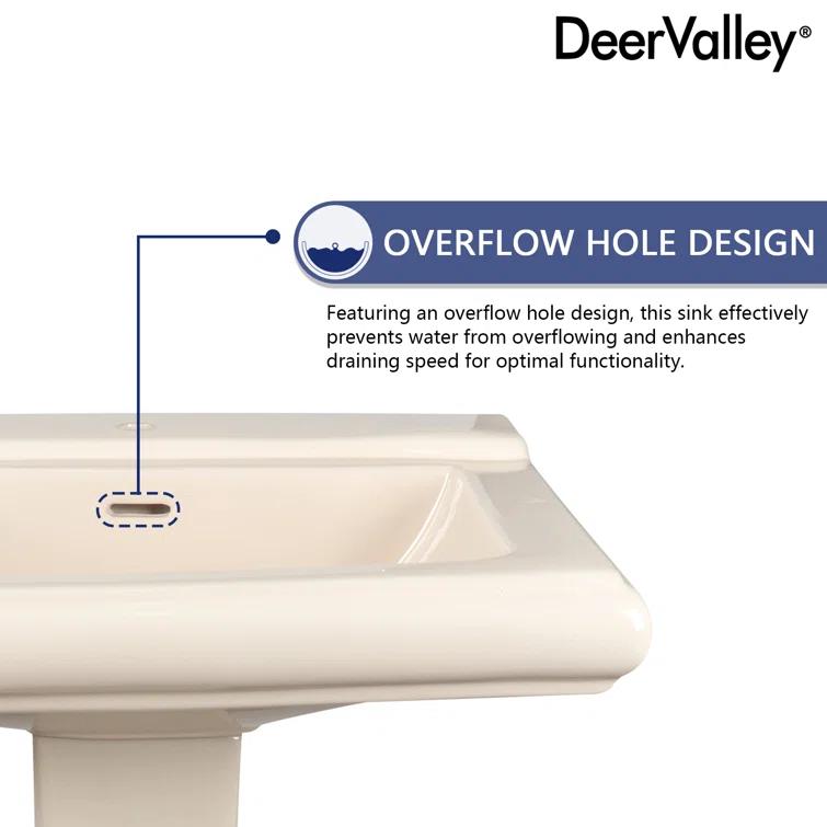Apex 34" Tall Rectangular Vitreous China Pedestal Bathroom Sink with Overflow