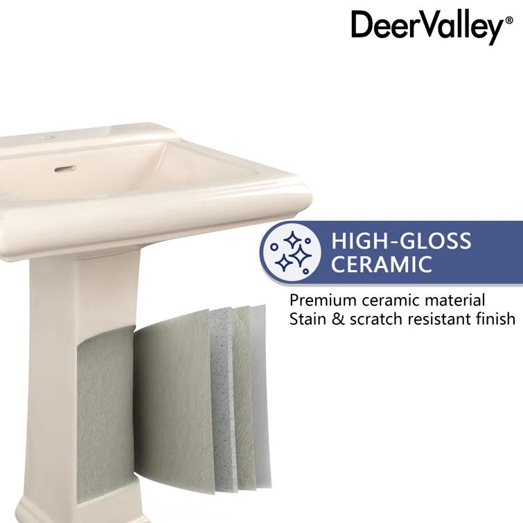 Apex 34" Tall Rectangular Vitreous China Pedestal Bathroom Sink with Overflow
