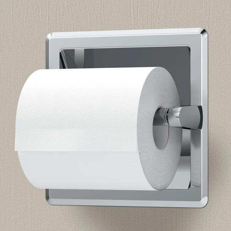 Wall Mounted Recessed Toilet Paper Holder | Pivoting Toilet Paper Roll Holder | Hotel Style In Wall Toilet Paper Holder for Regular Roll