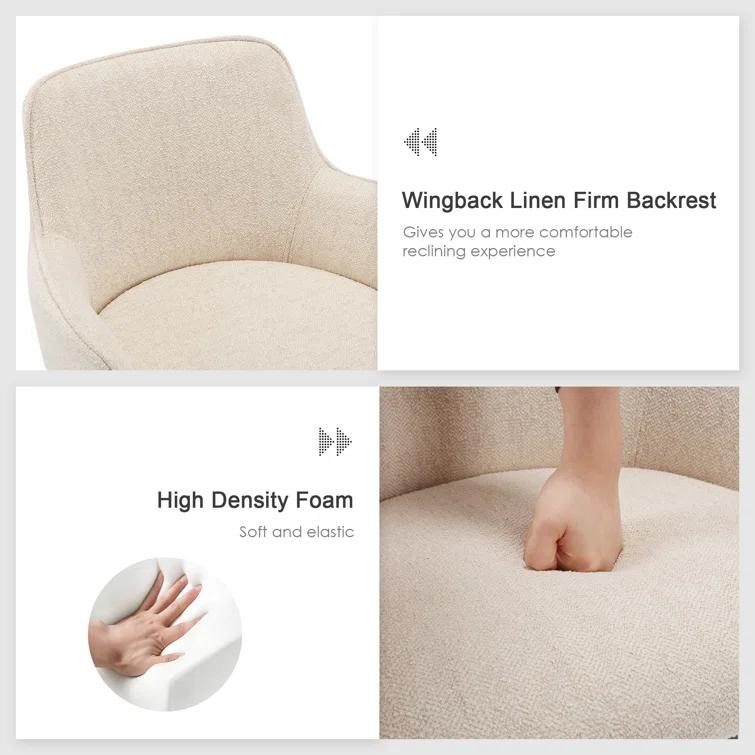 Lovetro Swivel Full Back Arms Upholstered 25.8"H Counter Stool with Solid Rubberwood Frame and Gold Footrest