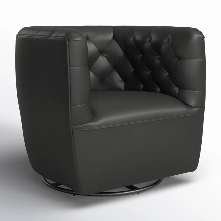 Heirloom Black Leather Swivel Barrel Chair