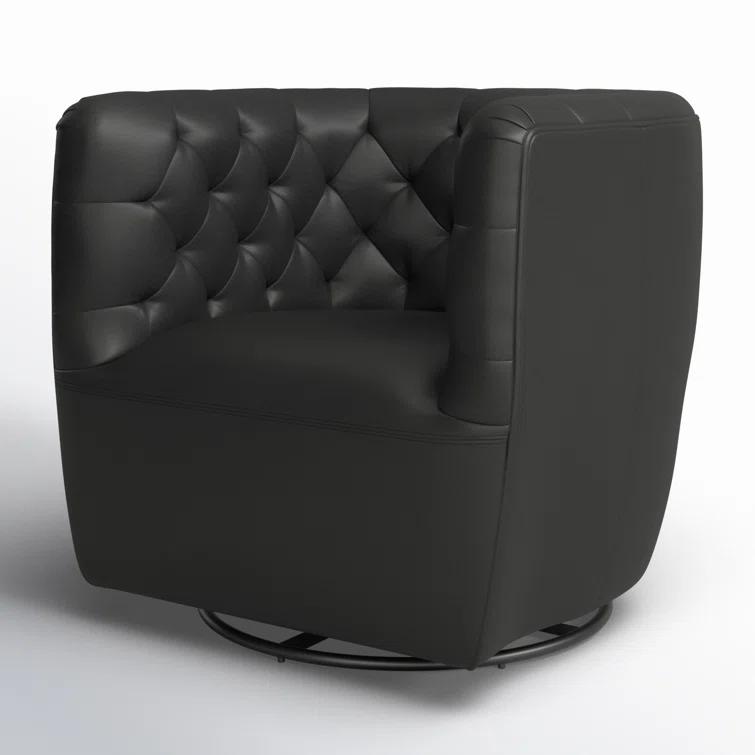 Heirloom Black Leather Swivel Barrel Chair