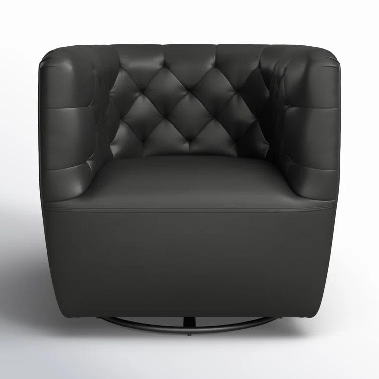 Heirloom Black Leather Swivel Barrel Chair