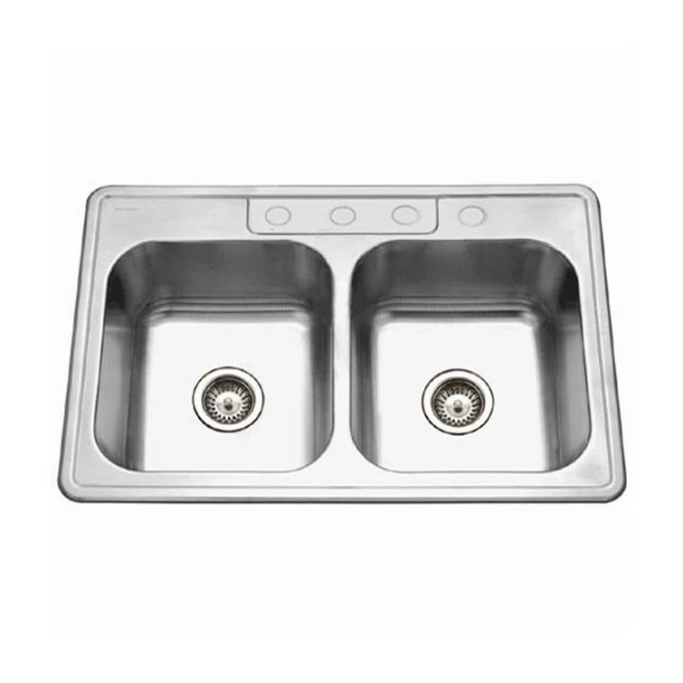 Glowtone 33'' L Drop-In Double Bowl Stainless Steel Kitchen Sink