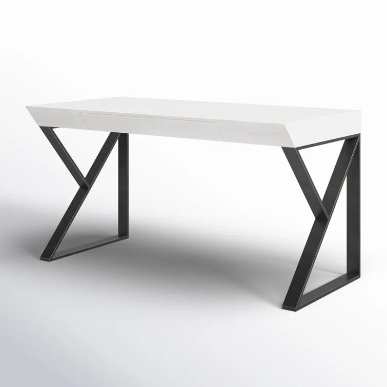 White Wood Transitional Home Office Desk with Drawer
