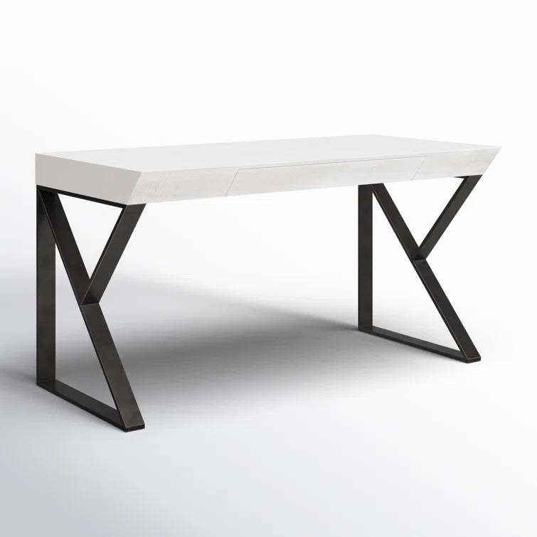White Wood Transitional Home Office Desk with Drawer