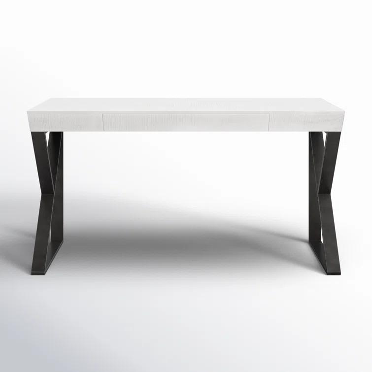 White Wood Transitional Home Office Desk with Drawer