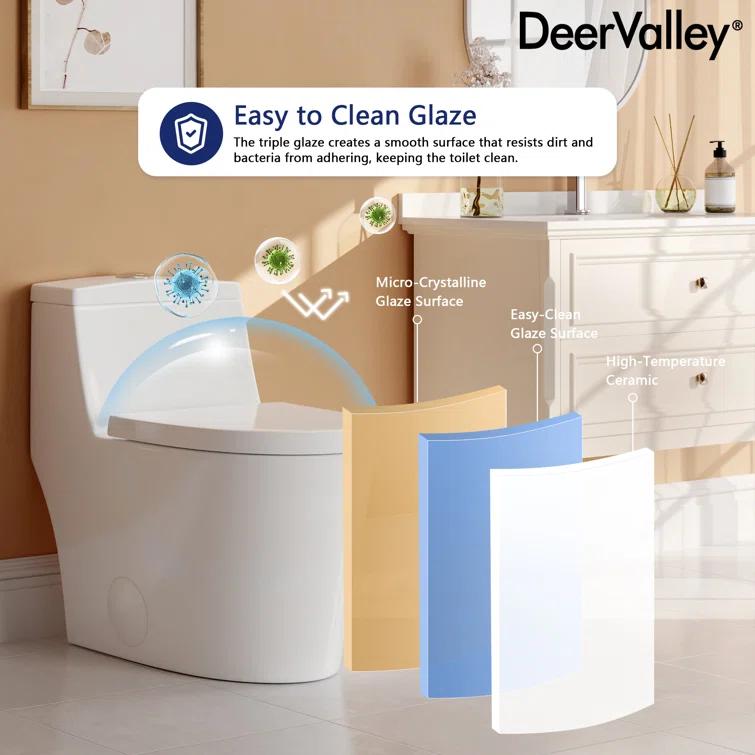DeerValley Prism Dual-Flush Elongated One-Piece Toilet with Glazed Surface Lower Water Tank for Space Saving (Seat Included)