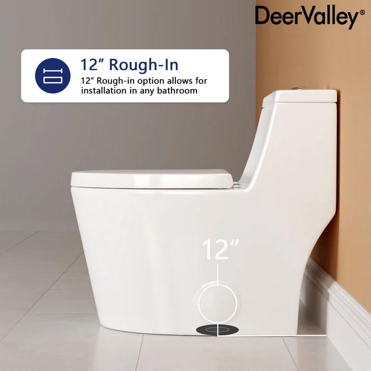 DeerValley Prism Dual-Flush Elongated One-Piece Toilet with Glazed Surface Lower Water Tank for Space Saving (Seat Included)