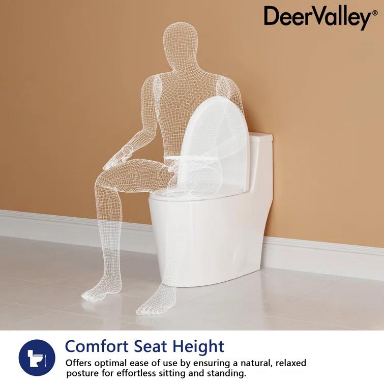 DeerValley Prism Dual-Flush Elongated One-Piece Toilet with Glazed Surface Lower Water Tank for Space Saving (Seat Included)