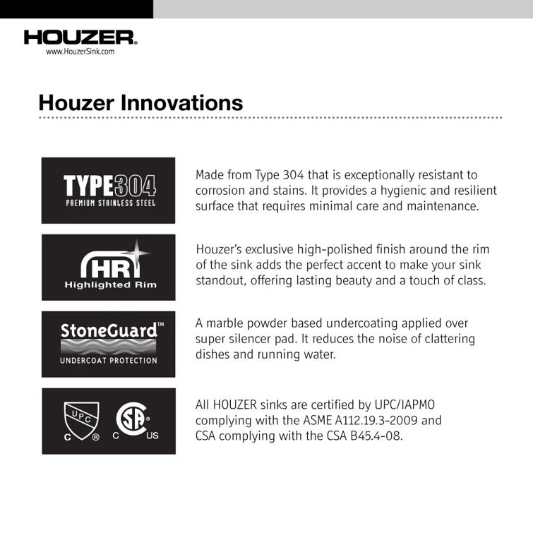 Houzer PTG-3600 WH Platus Houzer Farmhouse Apron Front/Undermount 36 inch Fireclay Single Bowl Kitchen Sink