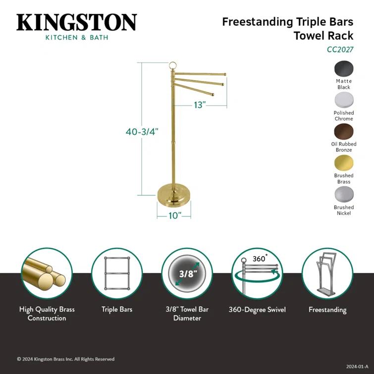 Kingston Brass CC2025 Kingston Brass Vintage Freestanding Triple Towel Rack