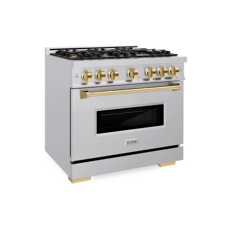 ZLINE CGRZ-36-G ZLINE Autograph Edition 36 in. 5.2 cu. ft. Classic Gas Range W/ 6 Burner Cooktop & Convection Gas Oven in Stainless Steel & Champagne Bronze Accents (CGRZ-36-CB)