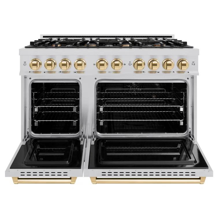 ZLINE ZLINE Autograph Edition 48 in. 6.7 cu. ft. Classic Double Oven Gas Range W/ 8 Burner Cooktop in Stainless Steel & Matte Black Accents (CGRZ-48-MB) CGRZ-48-G