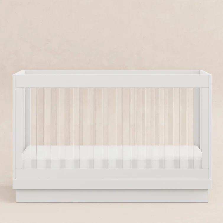 Babyletto Harlow White Acrylic 3-in-1 Convertible Baby Crib with Toddler Bed Conversion Kit