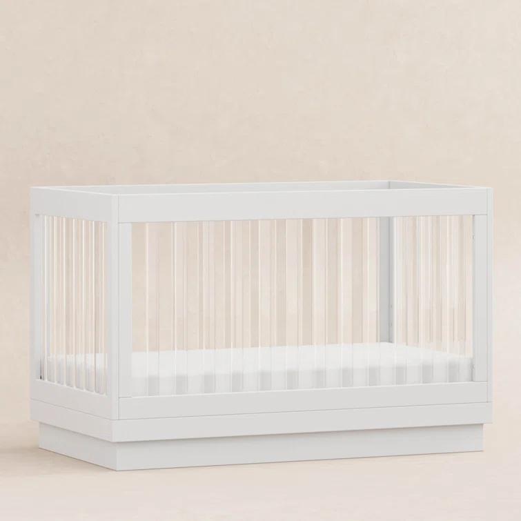 Babyletto Harlow White Acrylic 3-in-1 Convertible Baby Crib with Toddler Bed Conversion Kit