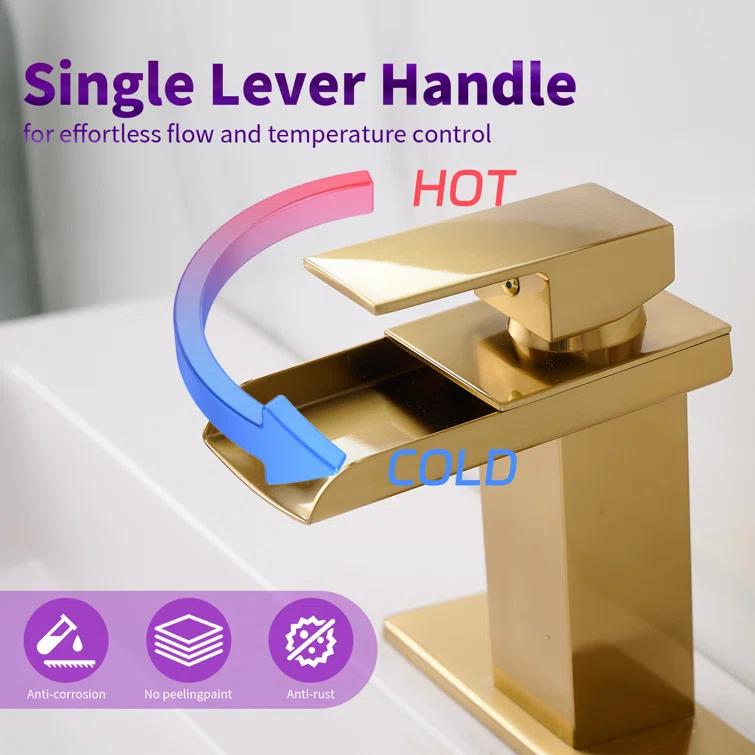 HGN TPLT-001LSJ-DP-XS HGN Waterfall Spout Bathroom Faucet with Pop-up Drain
