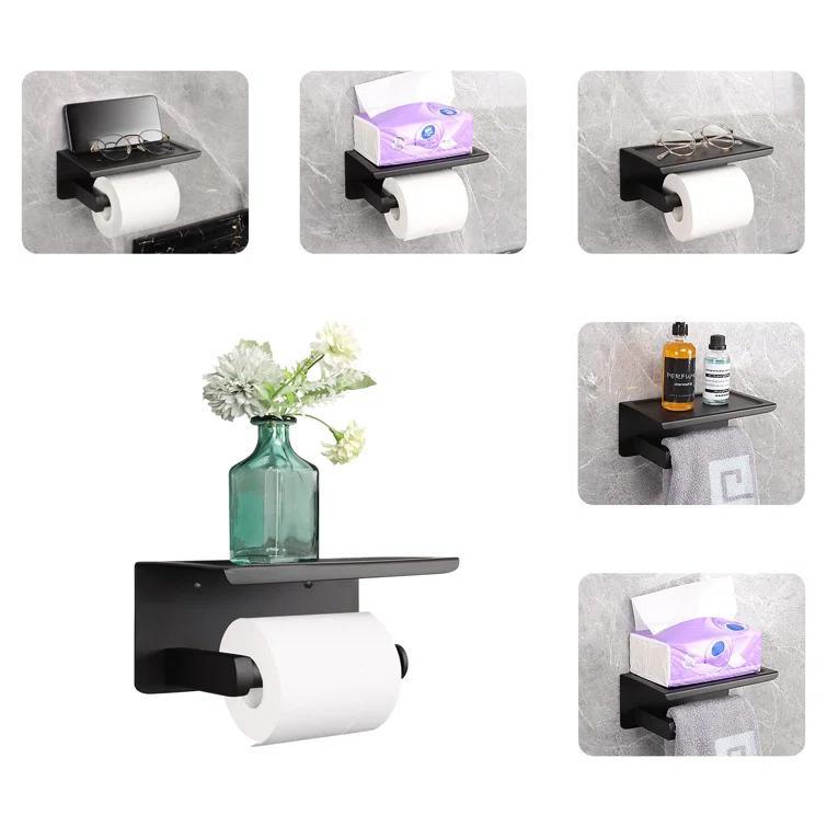 Latitude Run® Stainless Steel Toilet Paper Holder With Phone Shelf - Stylish, Rustproof & Easy Installation
