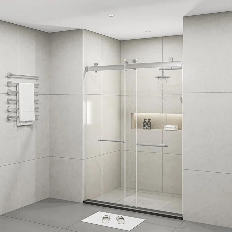 PET STOP LLC F5YDNC1F0736Q 60" Width x 76"Height Shower Doors with 3/8"(10mm) Clear Tempered Glass