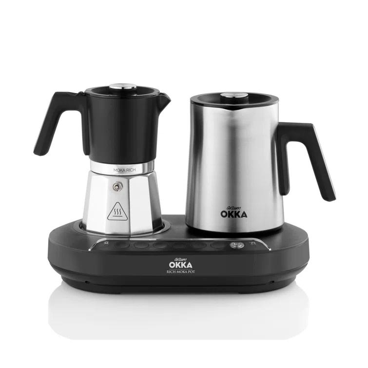 Arzum Okka Rich Moka Pot Turkish Coffee And Moka Maker, Velvetiser, Milk Frother, 5 Cups, Stainless Steel Cooking Pot, Chrome