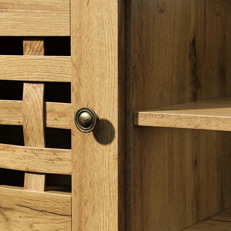 Vintage Storage Cabinet With 2 Basket Weave Wooden Doors