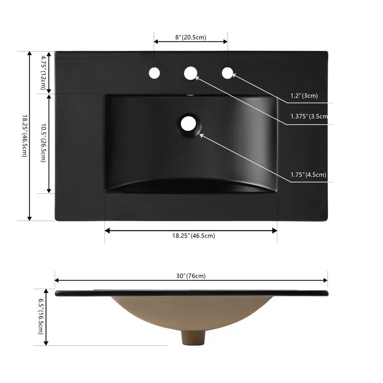 Jonathan Y Ancillary 3-Hole 30" Classic Contemporary Rectangular Ceramic Single Sink Basin Vanity Top