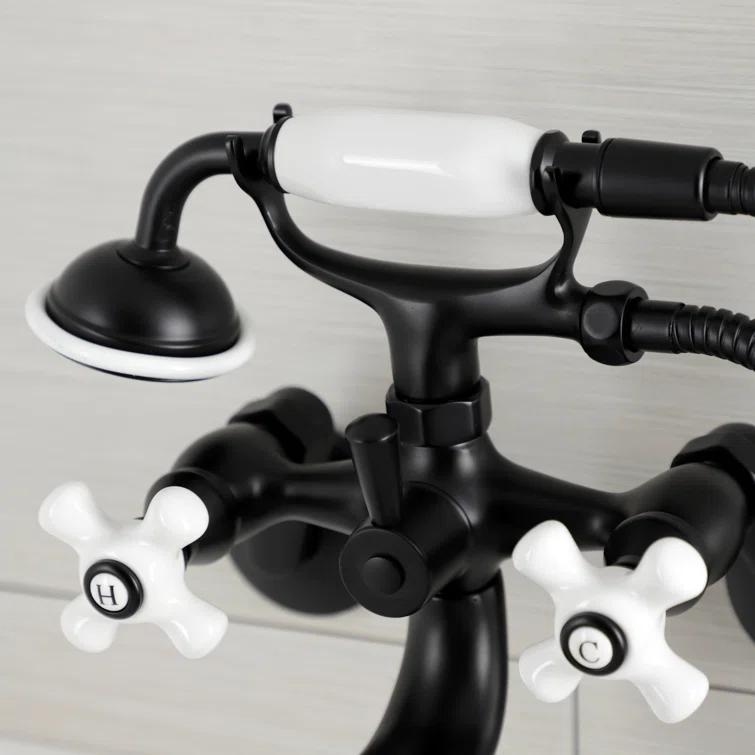 Kingston Brass Kingston Three-Handle 2-Hole Wall Mount Clawfoot Tub Faucet with Hand Shower