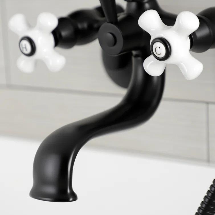 Kingston Brass Kingston Three-Handle 2-Hole Wall Mount Clawfoot Tub Faucet with Hand Shower