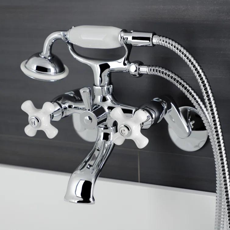 Kingston Brass KS266PXC Kingston Brass Kingston Three-Handle 2-Hole Wall Mount Clawfoot Tub Faucet with Hand Shower