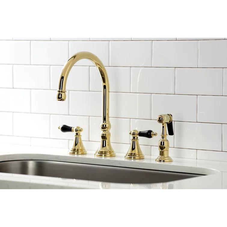 Kingston Brass Duchess Double-Handle 4-Hole Widespread Kitchen Faucet with Brass Sprayer