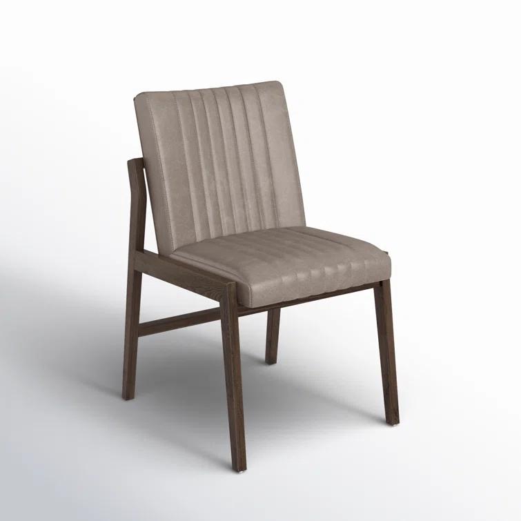 Alice Gray Top-Grain Leather Upholstered Dining Chair with Beech Wood Legs