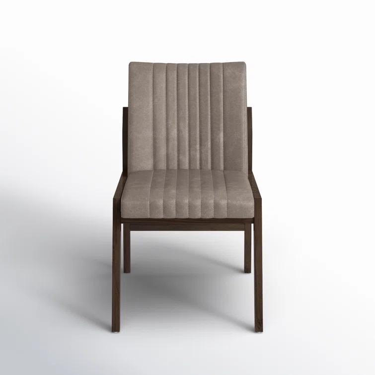 Alice Gray Top-Grain Leather Upholstered Dining Chair with Beech Wood Legs