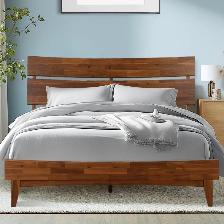 Acacia Aurora Premium Solid Wood Platform Bed Frame and High Headboard, King Bed Frame with Headboard Included, Mid Century Modern Bed with 5 years Warranty