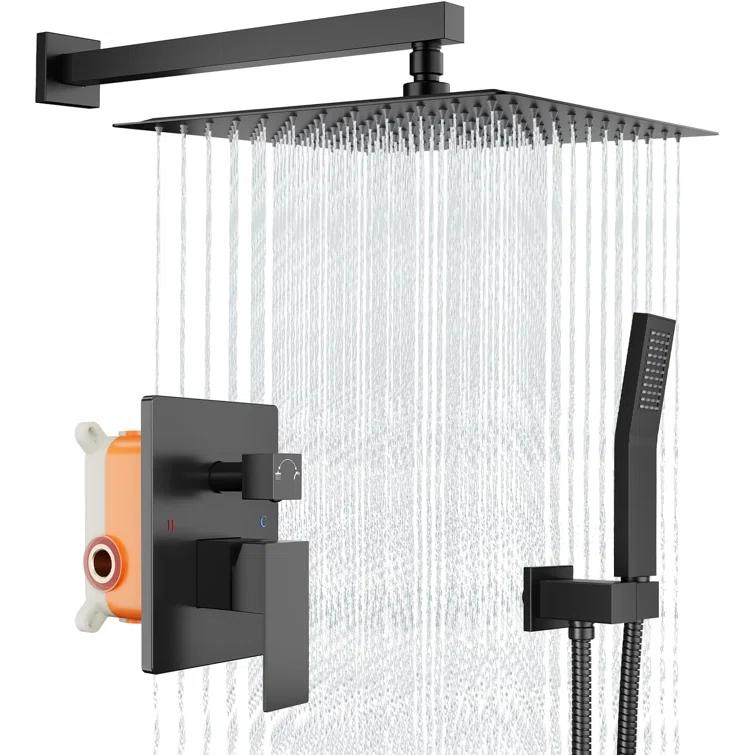 Bathroom Shower Faucet Set, 12 Inch Rainfall Shower Head With Handheld Combo, Wall Mounted Shower System Shower Fixtures With Pressure-Balanced Valve,