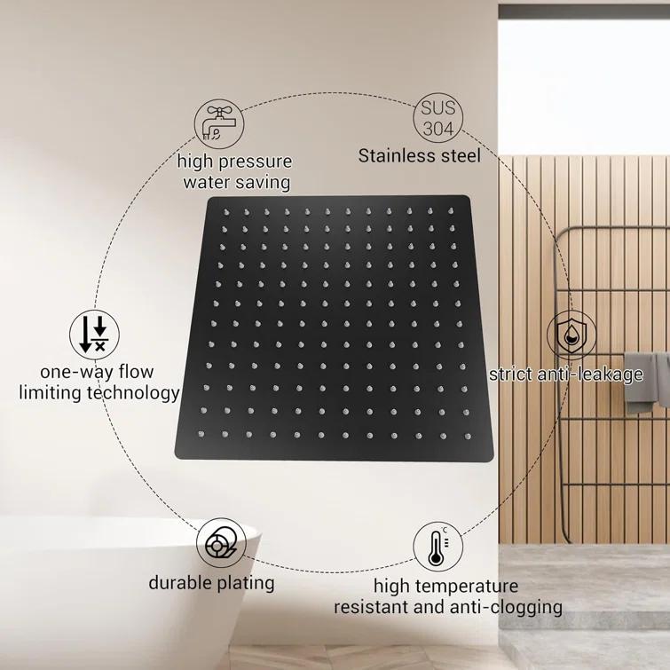 Bathroom Shower Faucet Set, 12 Inch Rainfall Shower Head With Handheld Combo, Wall Mounted Shower System Shower Fixtures With Pressure-Balanced Valve,