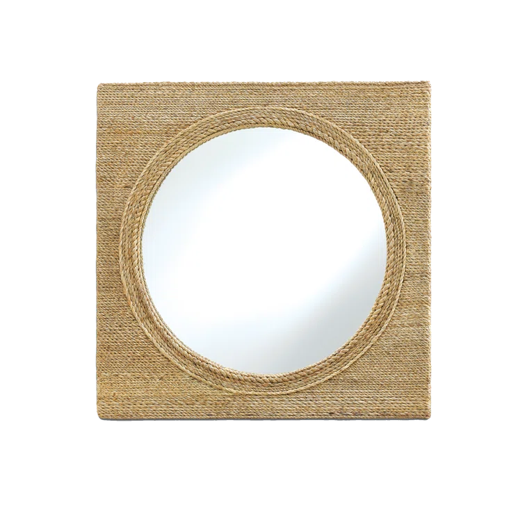 Nautical Abacá Rope 20" Round Wooden Porthole Mirror