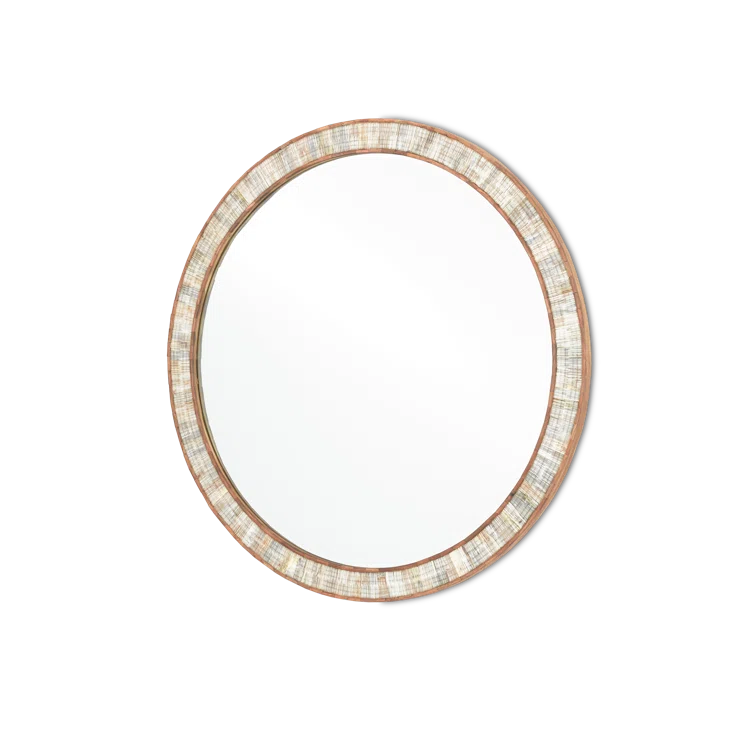 Hyson 36" Round Natural Horn and Sheesham Wood Mirror