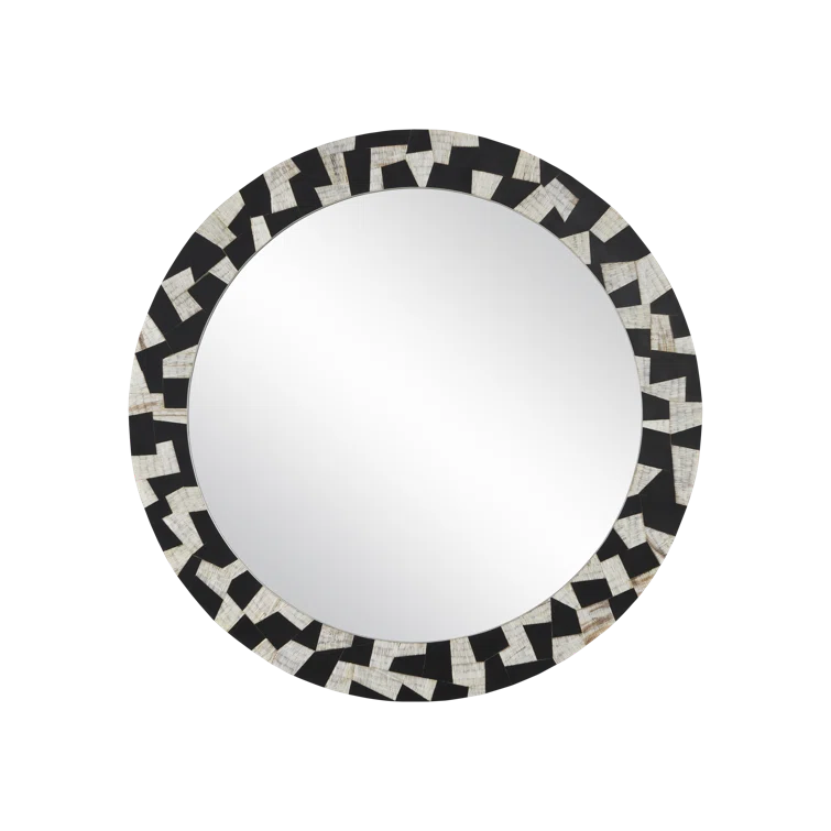 36" Round Black and Gold Composite Bathroom Mirror
