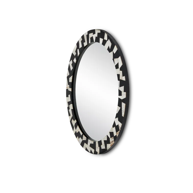36" Round Black and Gold Composite Bathroom Mirror