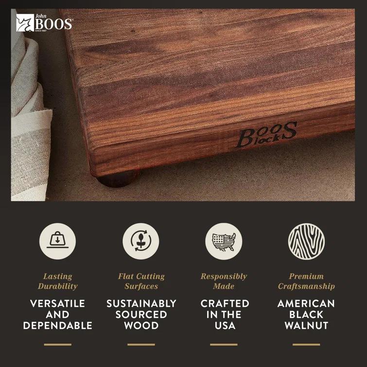 John Boos Gift 1.5" Edge Grain Walnut 12" Square Cutting Board with Wood Feet