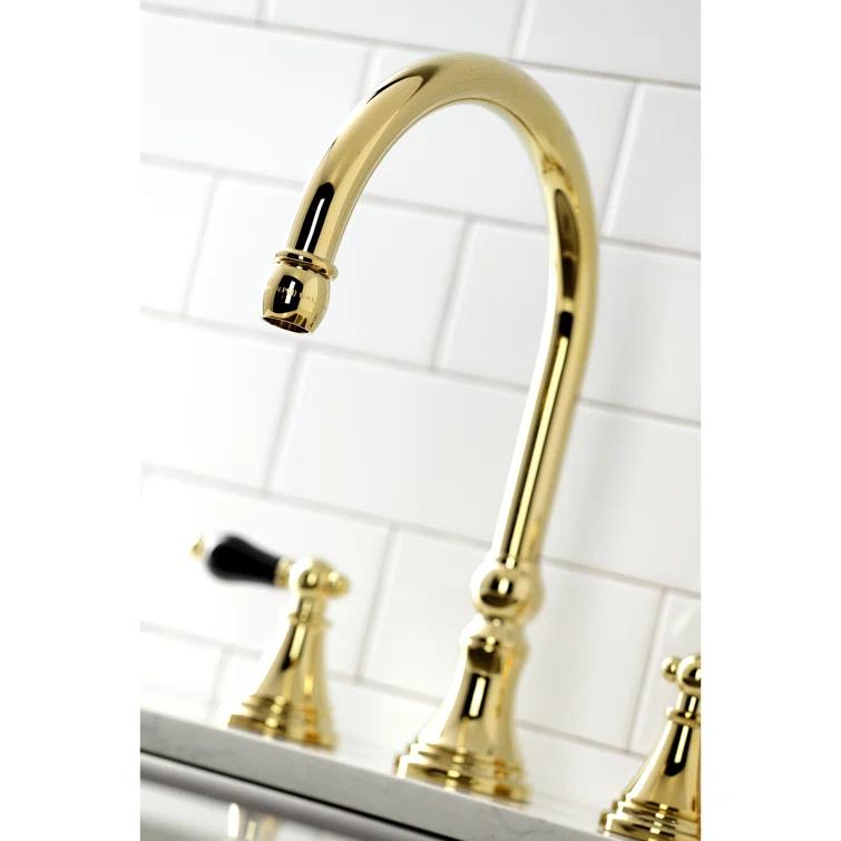 Kingston Brass Duchess Double-Handle 4-Hole Widespread Kitchen Faucet with Brass Sprayer