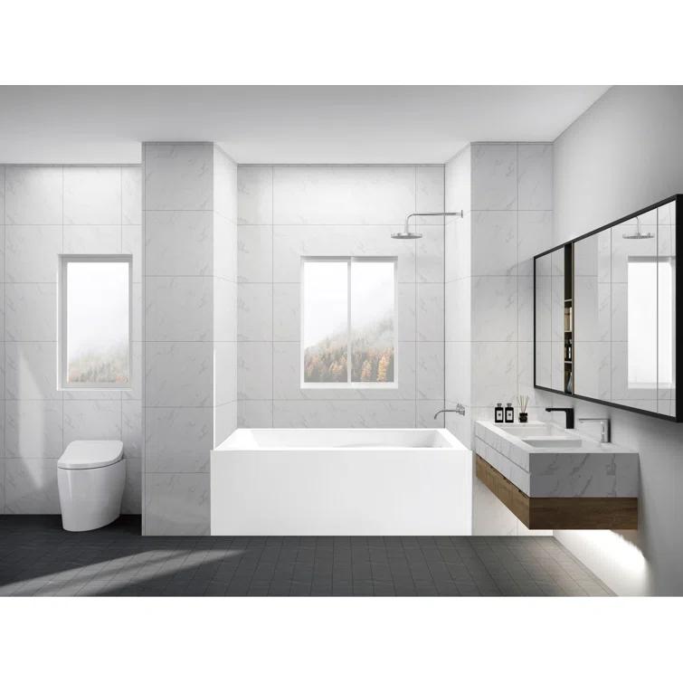 Kingston Brass Aqua Eden 54-Inch Acrylic Rectangular 3-Wall Alcove Tub, Hand Drain and Anti-Skid Surface